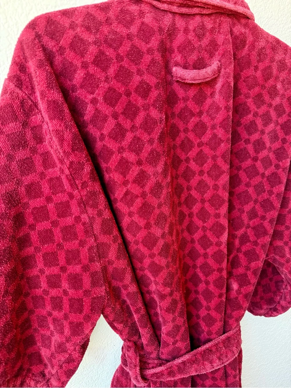 Vintage Terry Cloth Red Plush Cotton Bathrobe - Cozy Spa Robe